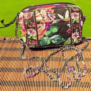 Vera Bradley Mini Chain Bag English Rose Crossbody Brown Quilted Fabric Retired
